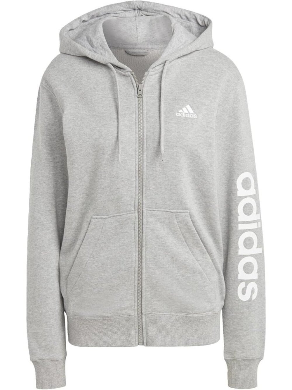 Adidas Jacket Women's Small Gray Full Zip Pocket Fleece Hoodie Logo NEW